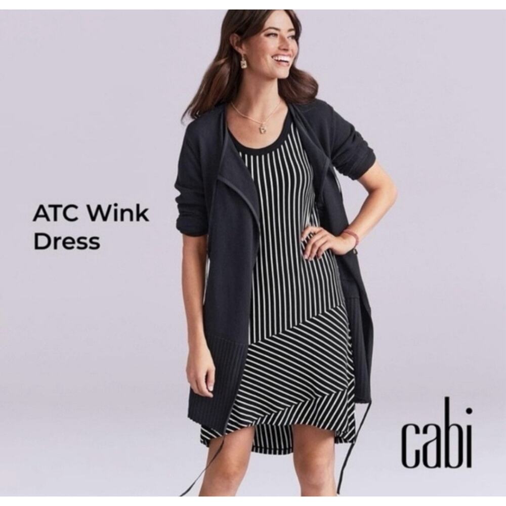Cabi #5946 ATC Wink Dress Black White Striped Sleeveless Scoop Neck XS New